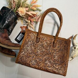 American Darling Floral Embossed Brown Tote